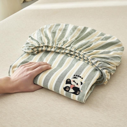 寐绸家纺 2025新款纯棉色织水洗棉竖条单床笠 水洗棉竖条床单-竹条蓝