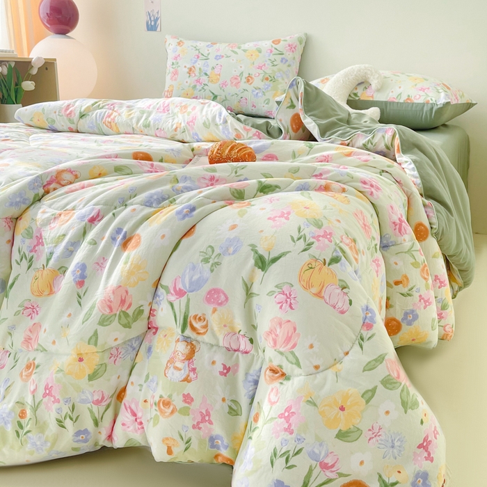 91家纺网 家纺一手货源 找家纺 宜家坊 2025新款水洗棉糯小棉夏被夏被四件套四季被春秋被单人学生双人被子被芯 花花熊