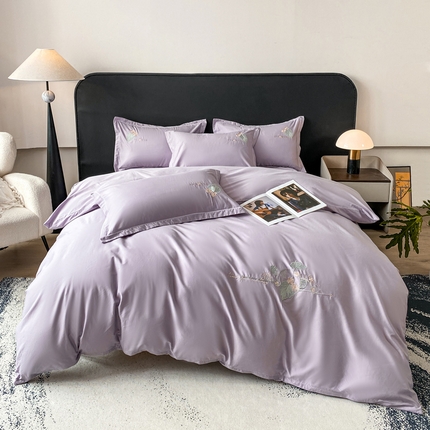 91家纺网 家纺一手货源 找家纺 昊翔家纺 【量大价优】2025新款全棉纯棉长绒棉刺绣绣花四件套【配礼盒提供买家秀】 流韵花语-淡雅紫