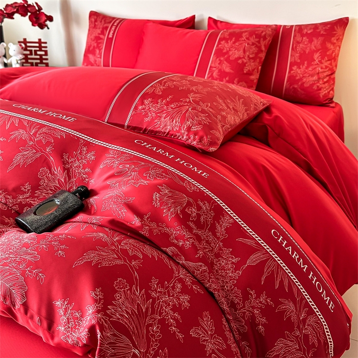 91家纺网 家纺一手货源 找家纺 笙意家纺2025新款水洗冰丝婚庆四件套 花开浪漫