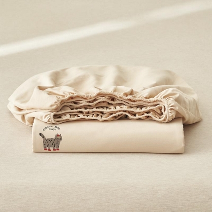 寐绸家纺 2025新款纯棉水洗棉纯色绣花单床笠 水洗棉绣花床笠-杏色