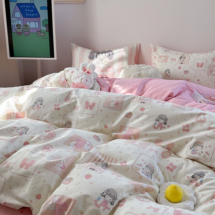 91家纺网 家纺一手货源 找家纺 时年家纺 2025新款全棉数码趣味系列3.0 四件套 萝莉伙伴