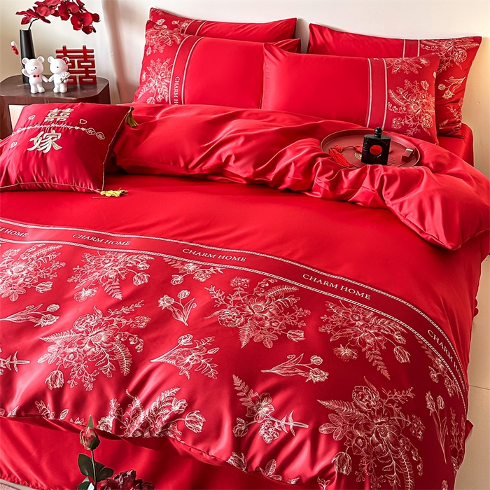 91家纺网 家纺一手货源 找家纺 笙意家纺2025新款水洗冰丝婚庆四件套 锦上添花