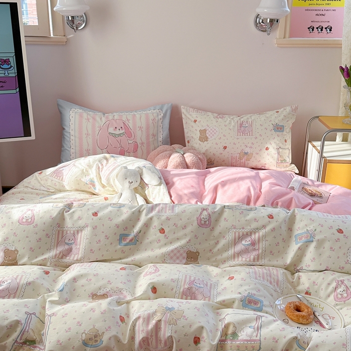 91家纺网 家纺一手货源 找家纺 时年家纺 2025新款全棉数码趣味系列3.0 四件套 软萌小兔