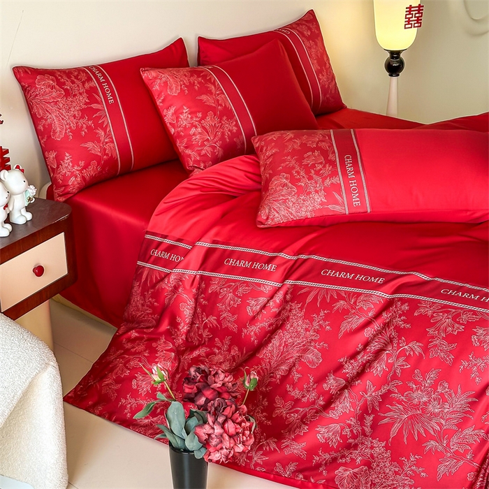 91家纺网 家纺一手货源 找家纺 笙意家纺2025新款水洗冰丝婚庆四件套 花开浪漫