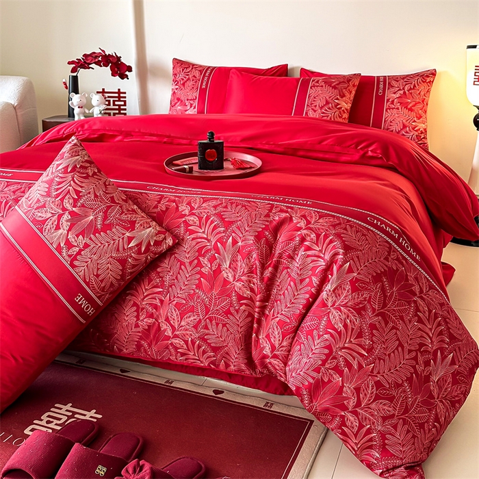 91家纺网 家纺一手货源 找家纺 笙意家纺2025新款水洗冰丝婚庆四件套 永恒之恋