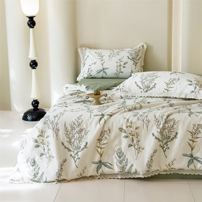 91家纺网 家纺一手货源 找家纺 被窝家纺 2025新款全棉花边大豆夏被四件套 春涧