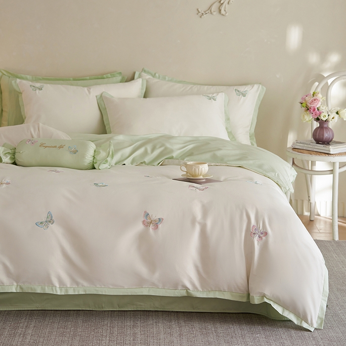 91家纺网 家纺一手货源 找家纺 千朵森 （总）2025 A类长绒棉刺绣拼角款四件套-悦动