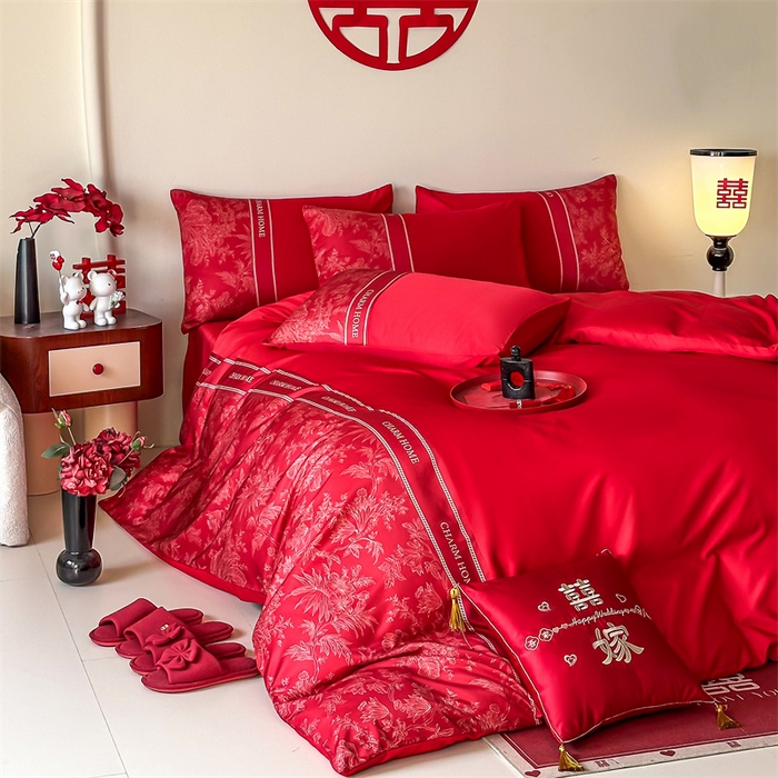 91家纺网 家纺一手货源 找家纺 笙意家纺2025新款水洗冰丝婚庆四件套 花开浪漫