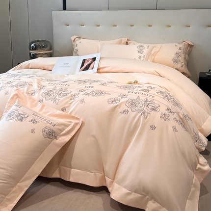 91家纺网 家纺一手货源 找家纺 （总）金牛座家纺 2025新款长绒棉全棉刺绣四件套-倾心系列（配高档礼盒）