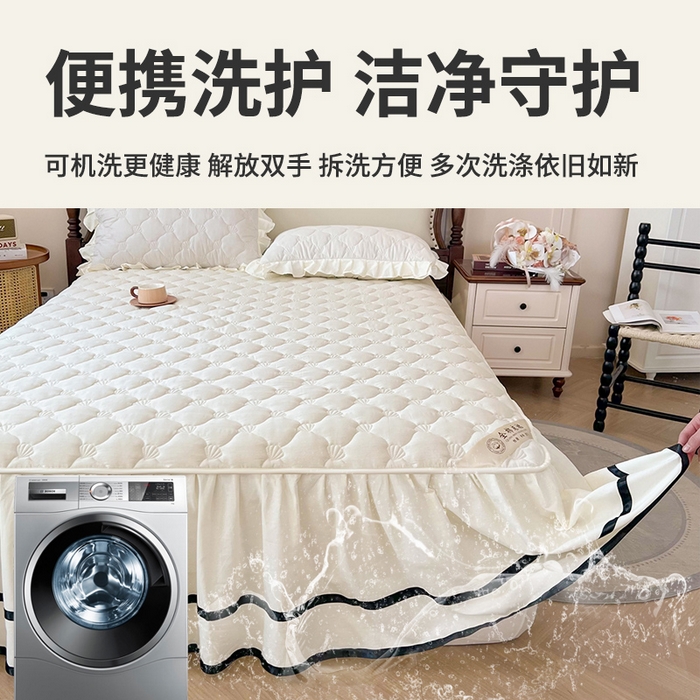91家纺网 家纺一手货源 找家纺 （总）笠裙2025新款纯棉防水隔尿夹棉加厚床裙-贝壳系列