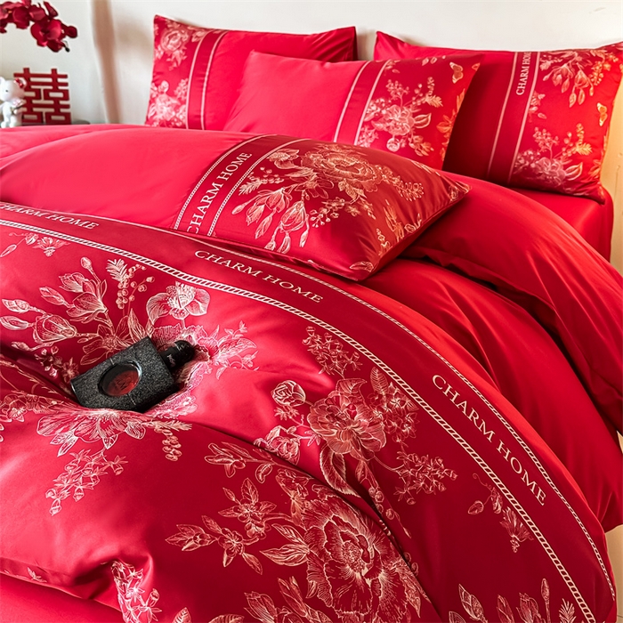 91家纺网 家纺一手货源 找家纺 笙意家纺2025新款水洗冰丝婚庆四件套 比翼双飞