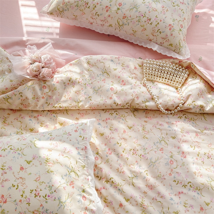 91家纺网 家纺一手货源 找家纺 被窝家纺 2025新款全棉花边大豆夏被四件套 花蔓梦境