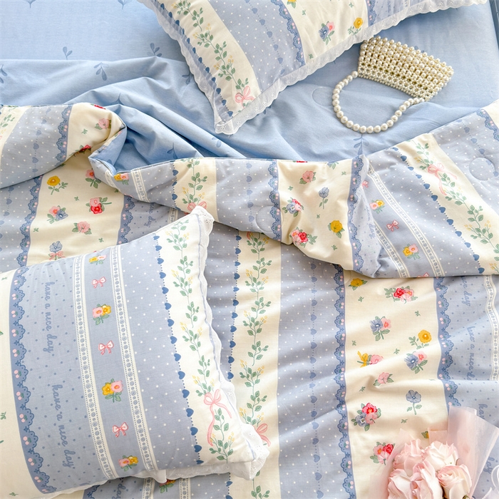 91家纺网 家纺一手货源 找家纺 被窝家纺 2025新款全棉花边大豆夏被四件套 安暖入夏