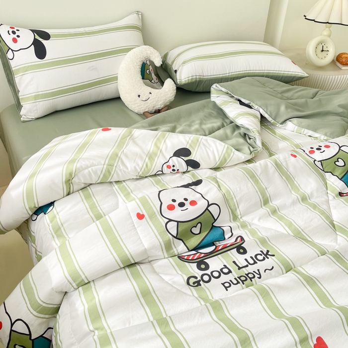 91家纺网 家纺一手货源 找家纺 宜家坊 2025新款水洗棉糯小棉夏被夏被四件套四季被春秋被单人学生双人被子被芯 条纹狗