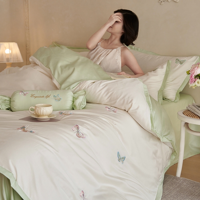 91家纺网 家纺一手货源 找家纺 千朵森 （总）2025 A类长绒棉刺绣拼角款四件套-悦动