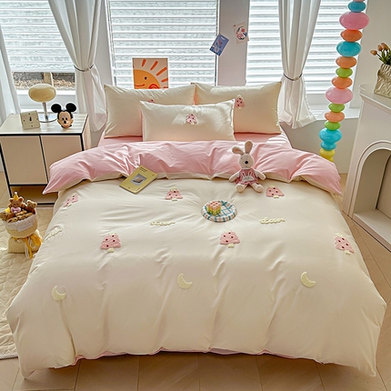 其奥家纺 2025新款毛巾绣全棉四件套水洗棉纯棉 幸运小树