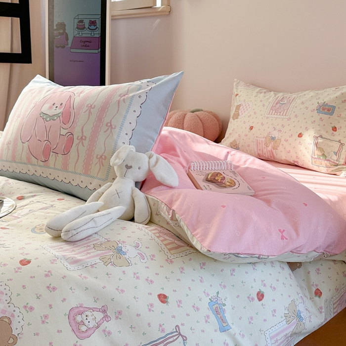 91家纺网 家纺一手货源 找家纺 时年家纺 2025新款全棉数码趣味系列3.0 四件套 软萌小兔