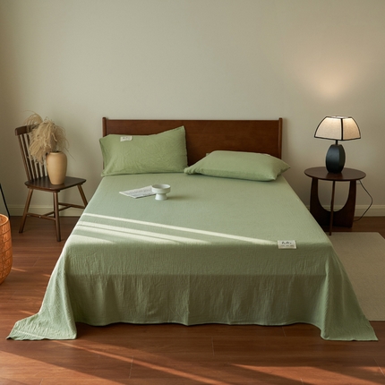 寐绸家纺 2025新款纯棉双层纱单床单 双层纱床单-果绿