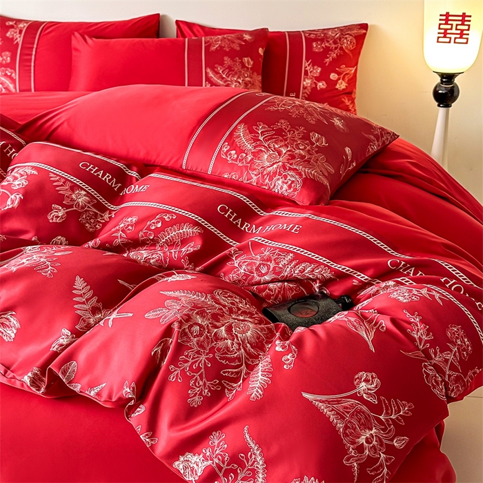 91家纺网 家纺一手货源 找家纺 笙意家纺2025新款水洗冰丝婚庆四件套 锦上添花