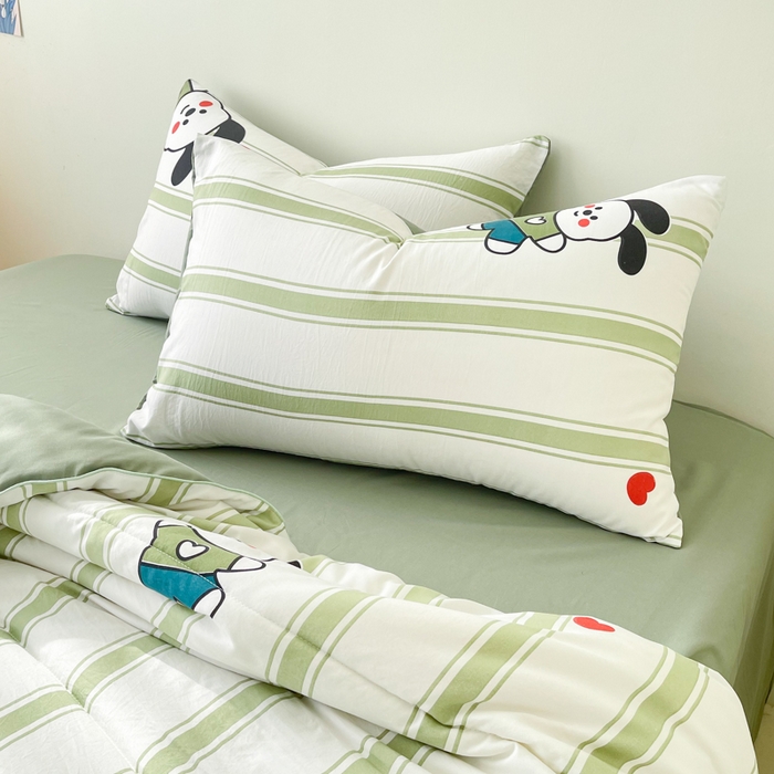 91家纺网 家纺一手货源 找家纺 宜家坊 2025新款水洗棉糯小棉夏被夏被四件套四季被春秋被单人学生双人被子被芯 条纹狗