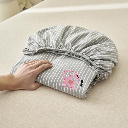 寐绸家纺 2025新款纯棉色织水洗棉竖条单床笠 水洗棉竖条床笠-细条灰