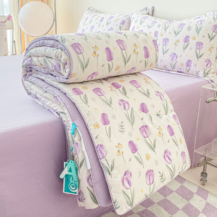 91家纺网 家纺一手货源 找家纺 宜家坊 2025新款水洗棉糯小棉夏被夏被四件套四季被春秋被单人学生双人被子被芯 香芋紫