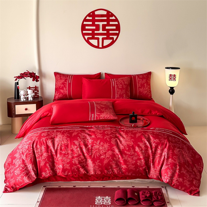 91家纺网 家纺一手货源 找家纺 笙意家纺2025新款水洗冰丝婚庆四件套 花开浪漫