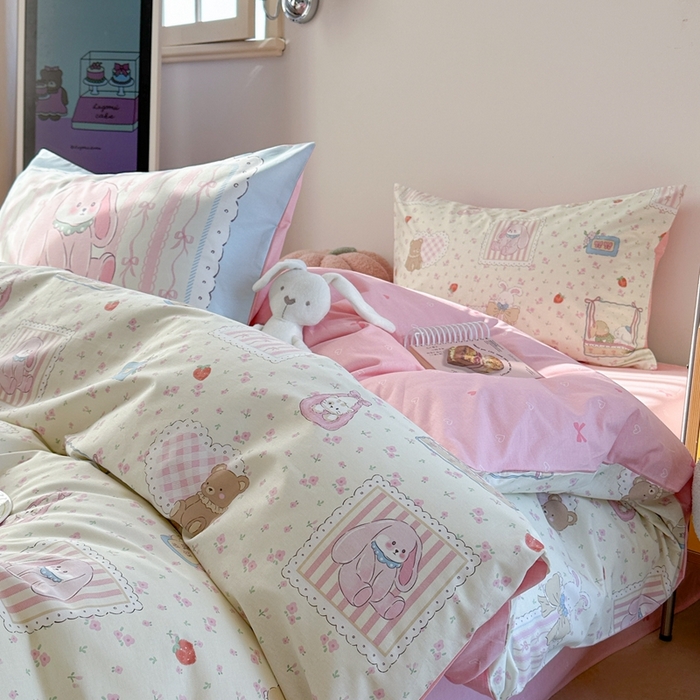 91家纺网 家纺一手货源 找家纺 时年家纺 2025新款全棉数码趣味系列3.0 四件套 软萌小兔