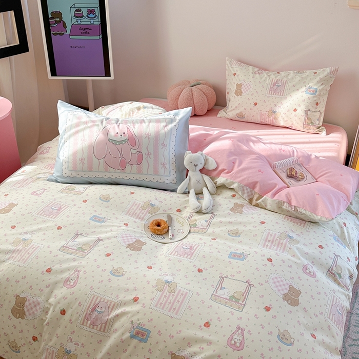 91家纺网 家纺一手货源 找家纺 时年家纺 2025新款全棉数码趣味系列3.0 四件套 软萌小兔