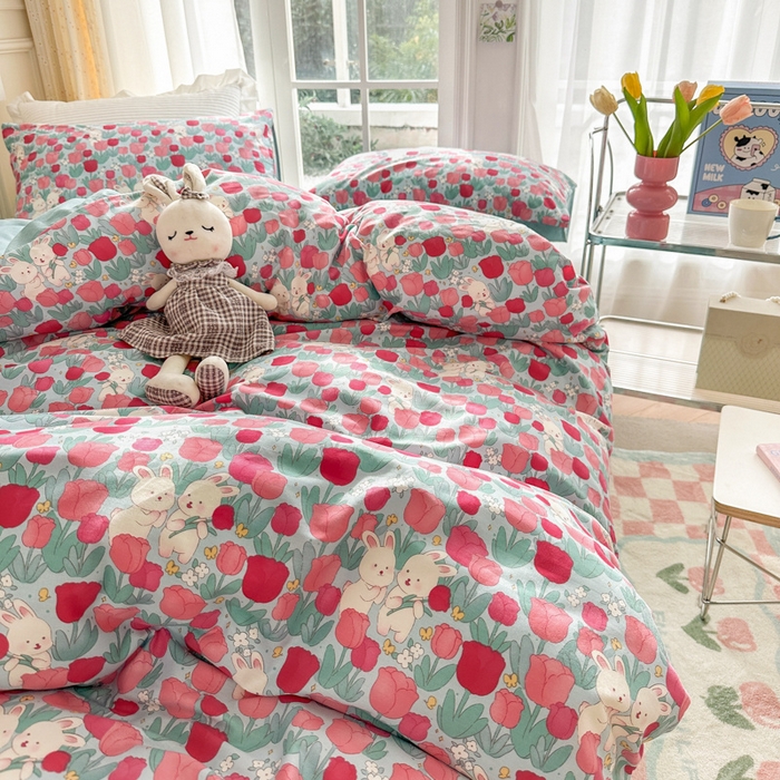 91家纺网 家纺一手货源 找家纺 （总）清雅福2025新款喷气全棉印花13372小清新四件套及单品-单枕套