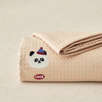 91家纺网 家纺一手货源 找家纺 寐绸家纺 2025新款纯棉华夫格毛巾绣单床笠 绣花华夫格床笠-杏色