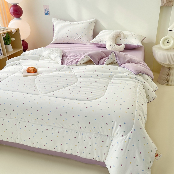 91家纺网 家纺一手货源 找家纺 宜家坊 2025新款水洗棉糯小棉夏被夏被四件套四季被春秋被单人学生双人被子被芯 波点紫