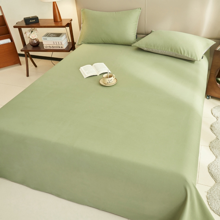 91家纺网 家纺一手货源 找家纺 寐绸家纺 2025新款纯棉13372水洗棉单床单 纯色床单-扶苏-绿