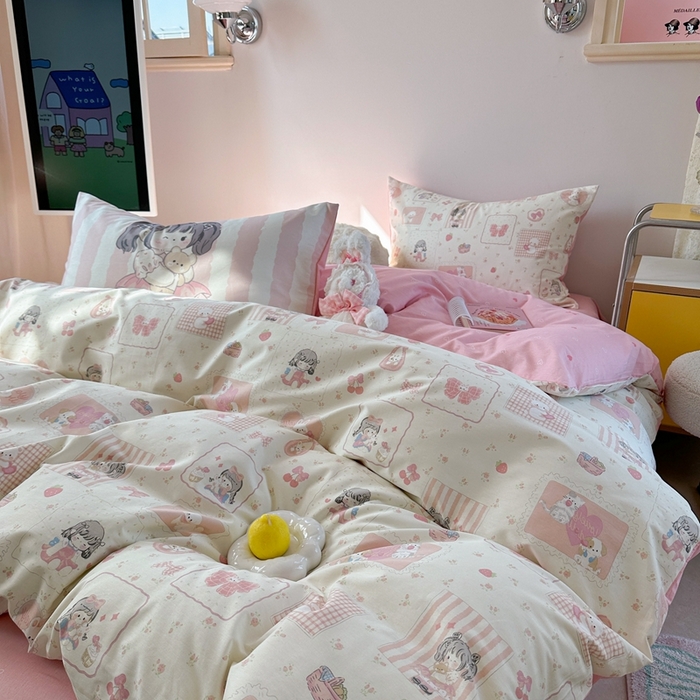 91家纺网 家纺一手货源 找家纺 时年家纺 2025新款全棉数码趣味系列3.0 四件套 萝莉伙伴