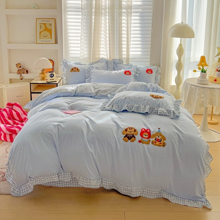 91家纺网 家纺一手货源 找家纺 （总）2025新款高克重立体臻棉法式韩版毛巾绣四件套-音乐萌宠