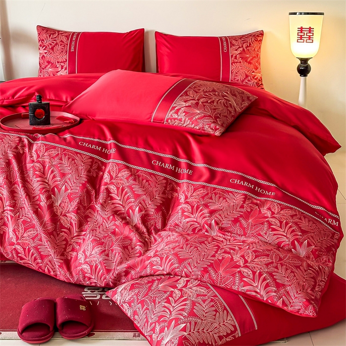 91家纺网 家纺一手货源 找家纺 笙意家纺2025新款水洗冰丝婚庆四件套 永恒之恋