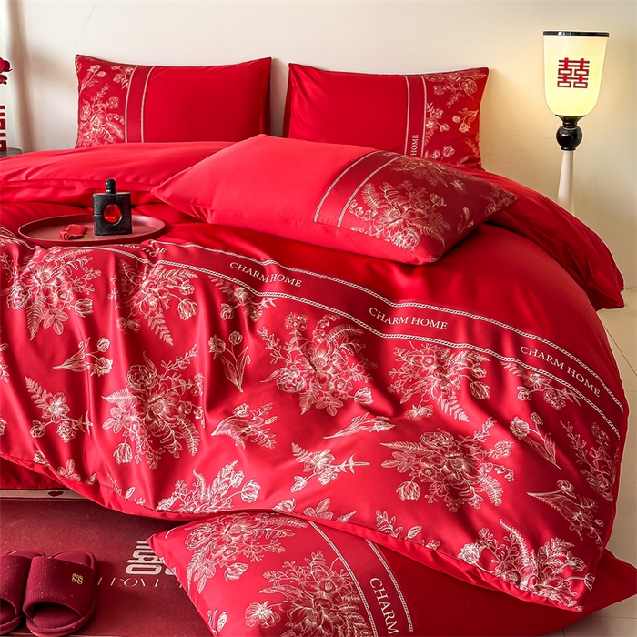 91家纺网 家纺一手货源 找家纺 笙意家纺2025新款水洗冰丝婚庆四件套 锦上添花