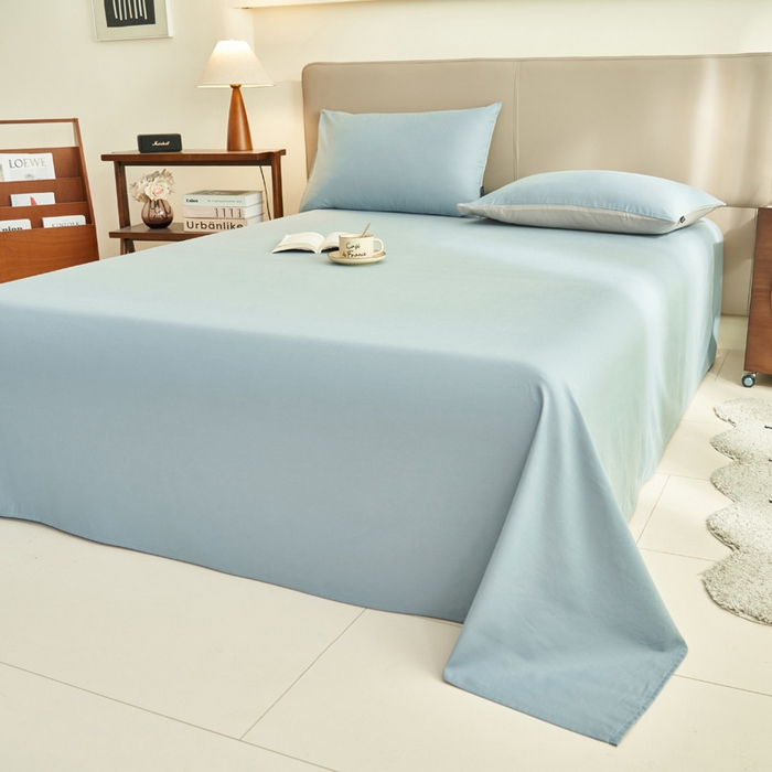 91家纺网 家纺一手货源 找家纺 寐绸家纺 2025新款纯棉13372水洗棉单床单 纯色床单-安然蓝