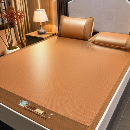 航途席业 2025新款冰藤席凉席三件套宽包边抗菌刺绣款冰藤凉席 步步高