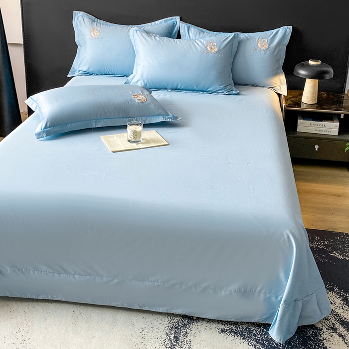 91家纺网 家纺一手货源 找家纺 昊翔家纺 【量大价优】2025新款全棉纯棉长绒棉刺绣绣花四件套【配礼盒提供买家秀】 澜韵-天空兰