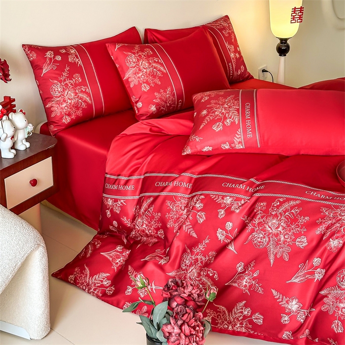 91家纺网 家纺一手货源 找家纺 笙意家纺2025新款水洗冰丝婚庆四件套 锦上添花