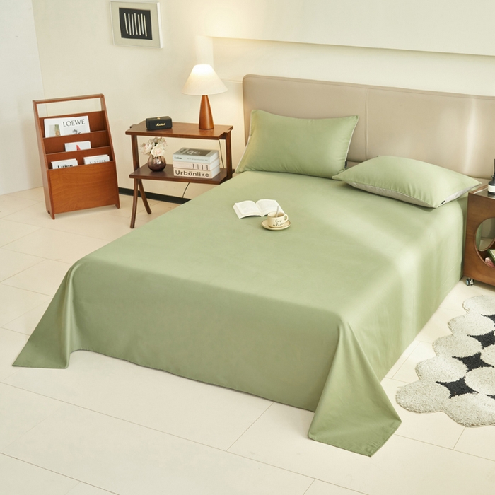 91家纺网 家纺一手货源 找家纺 寐绸家纺 2025新款纯棉13372水洗棉单床单 纯色床单-扶苏-绿