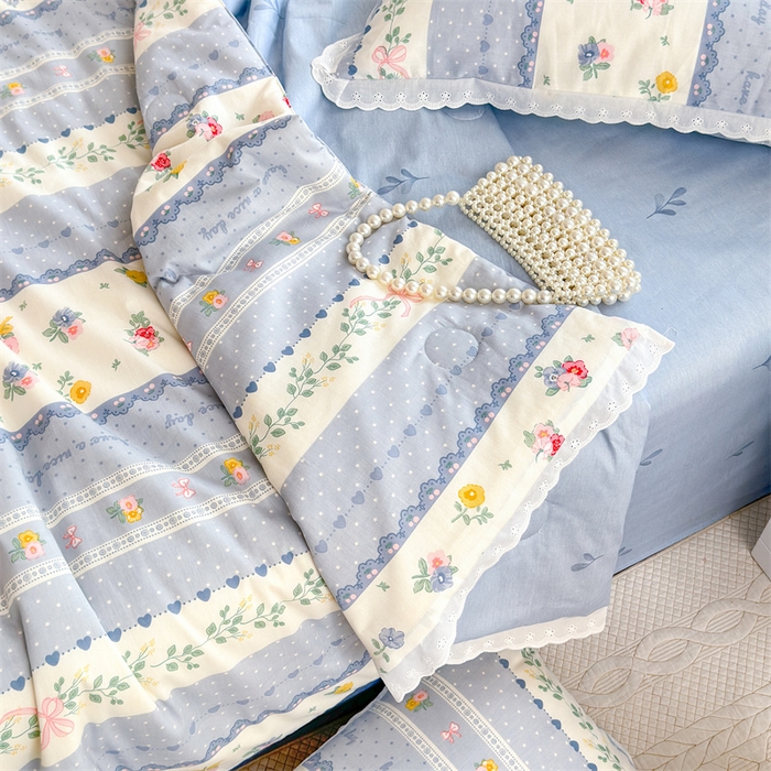 91家纺网 家纺一手货源 找家纺 被窝家纺 2025新款全棉花边大豆夏被四件套 安暖入夏