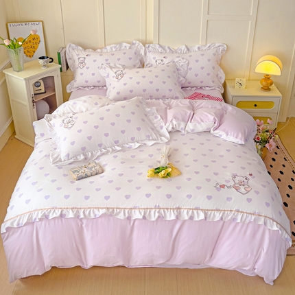 91家纺网 家纺一手货源 找家纺 （总）2025新款高克重立体臻棉法式韩版毛巾绣四件套-爱心熊