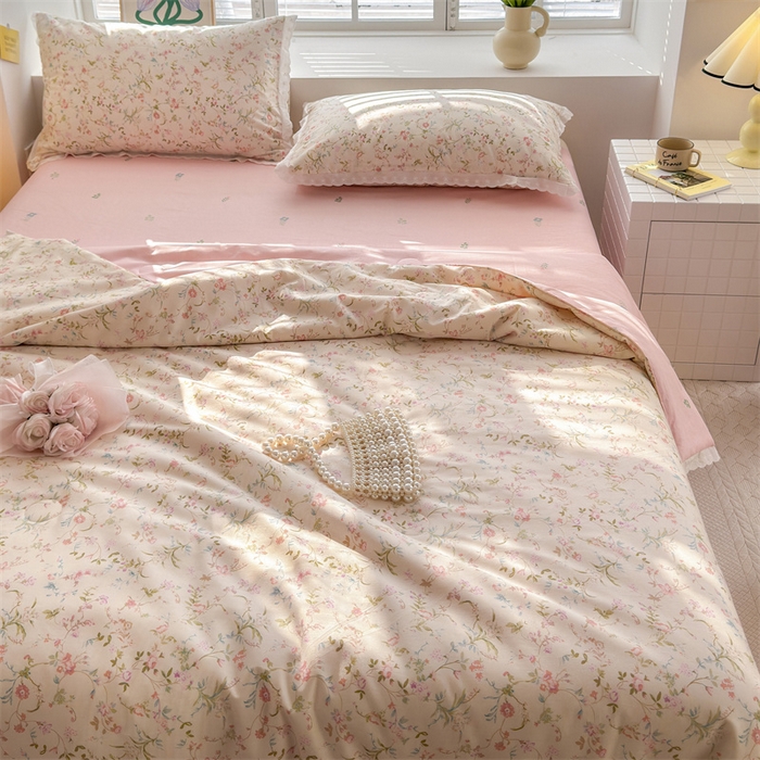 91家纺网 家纺一手货源 找家纺 被窝家纺 2025新款全棉花边大豆夏被四件套 花蔓梦境