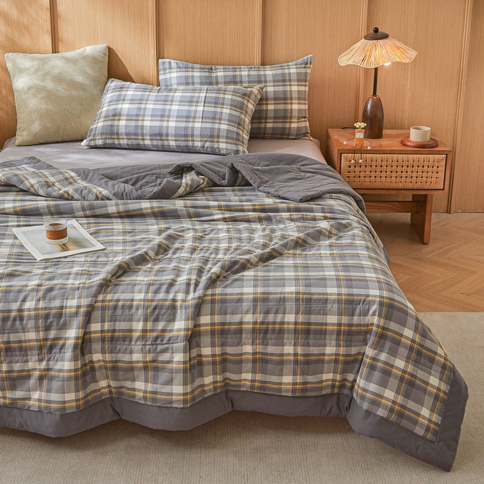 91家纺网 家纺一手货源 找家纺 猎鹿人家纺 A类水洗棉新疆棉花夏被 简兮-灰