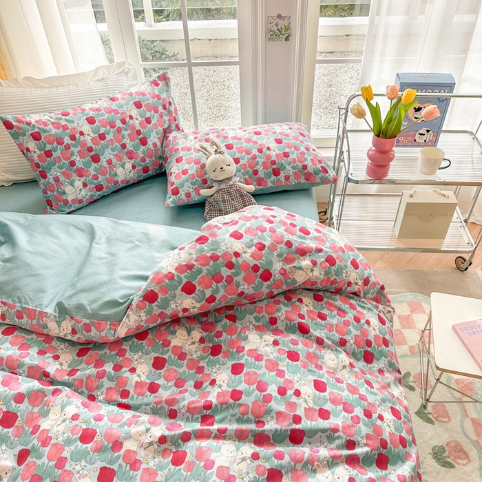 91家纺网 家纺一手货源 找家纺 （总）清雅福2025新款喷气全棉印花13372小清新四件套及单品-单枕套