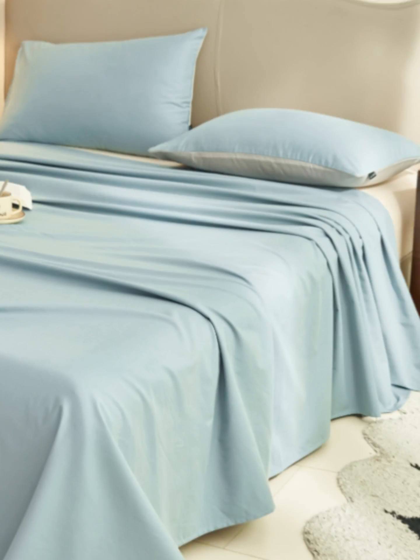 91家纺网 家纺一手货源 找家纺 寐绸家纺 2025新款纯棉13372水洗棉单床单 纯色床单-安然蓝