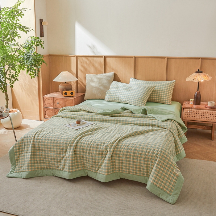 91家纺网 家纺一手货源 找家纺 猎鹿人家纺 A类水洗棉新疆棉花夏被 夏洛特绿